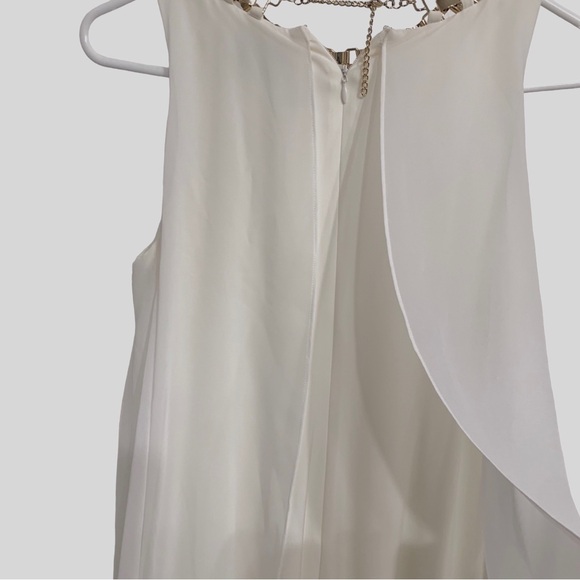 LAUNDRY BY SHELLI SEGAL WHITE HALTER CHIFFON DRESS WITH GOLD CHAIN NECKLINE - Picture 13 of 15
